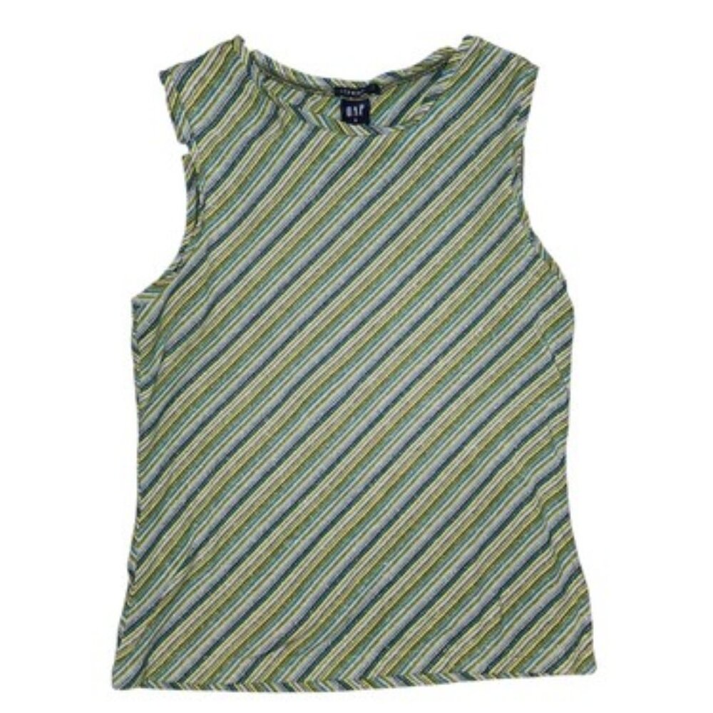 Women's Gap Stretch Glitter Green Stripe Tank Top Size Small